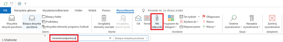 Search criteria From Subject, Has Attachments