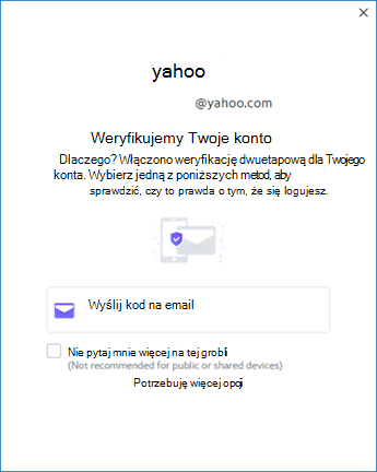Trzeci ekran konfiguracji programu Yahoo Outlook — weryfikowanie konta