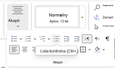 Wstawianie Word listy kontrolnej