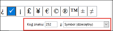Pole Od informuje, że jest to symbol ASCII
