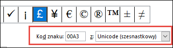 Pole Od informuje, że jest to symbol Unicode