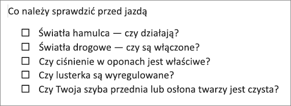 Przykład listy punktowanej z polami.
