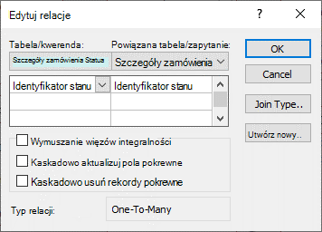 Okno dialogowe Edytowanie relacji z istniejącą relacją