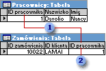 Pole Identyfikator pracownika w tabeli Pracownicy jest używane jako klucz podstawowy, a w tabeli Zamówienia jako klucz obcy.