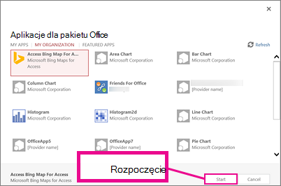 Okno dialogowe Aplikacje dla pakietu Office