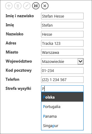 Wpisywanie w polu autouzupełniania