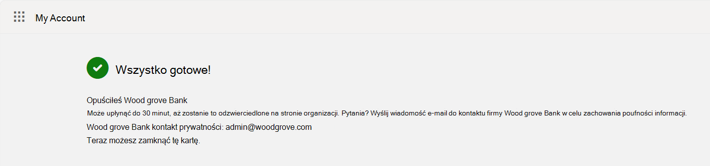 Zrzut ekranu przedstawiający ekran potwierdzenia W lewo w organizacji.