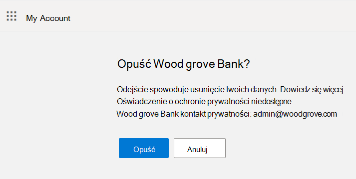 Zrzut ekranu przedstawiający przycisk Opuść i Anuluj w przepływie opuszczania.