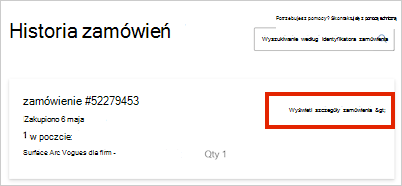 Migawka informacji o zamówieniu.