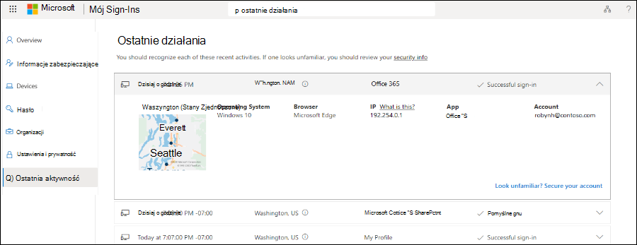 Zrzut ekranu przedstawiający opcję Ostatnia aktywność.