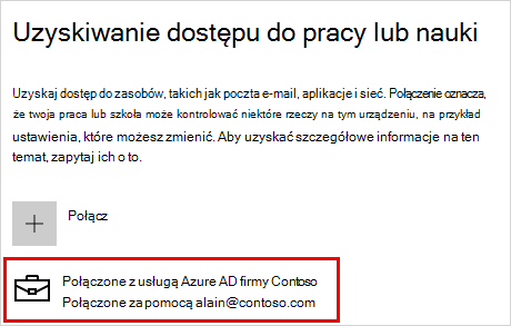 Uzyskiwanie dostępu do ekranu służbowego za pomocą połączonego konta Contoso