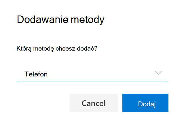 Pole Dodaj metodę z wybraną pozycją Telefon