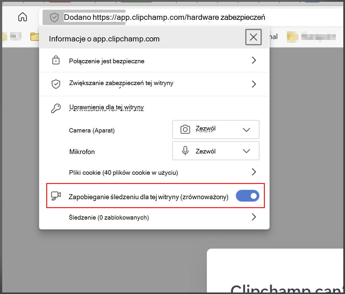 Dodano zabezpieczenia przeglądarki Edge, dodano listę dozwolonych urządzeń Clipchamp 2