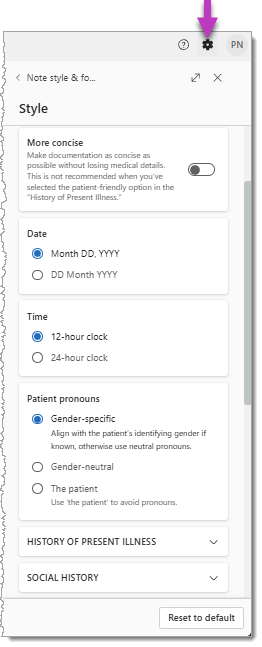 Image of the Style settings screen in DAX Copilot,
