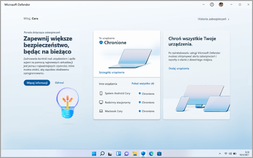 Pulpit nawigacyjny programu Microsoft Defender w systemie Windows