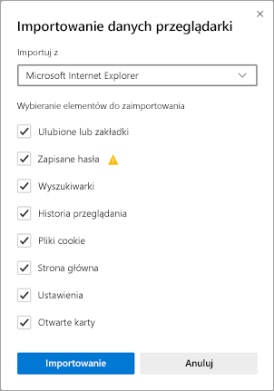 Importuj dane przeglądarki
