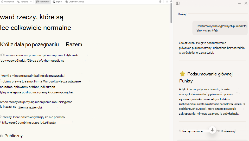 Zrzut ekranu przedstawiający podsumowywanie trybu czytania.