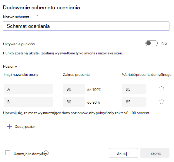 Dodaj schemat oceniania