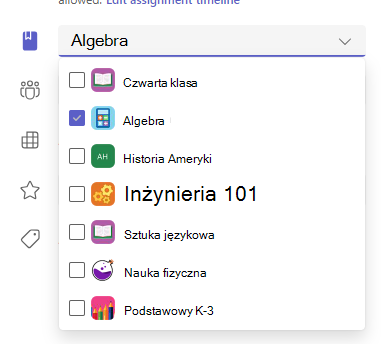 Zrzut ekranu przedstawiający opcje przypisywania do.