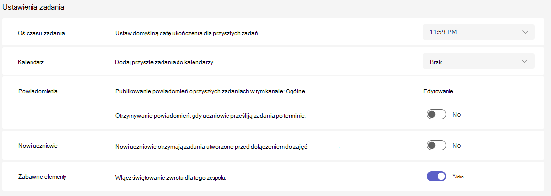 Zrzut ekranu przedstawiający ustawienia zadania.