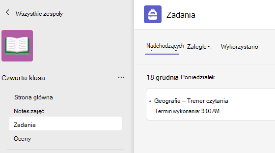Screesnshot that shows assignments