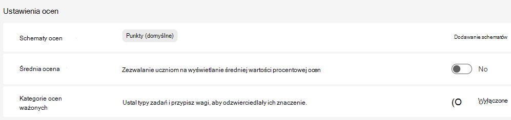 ustawienia oceny