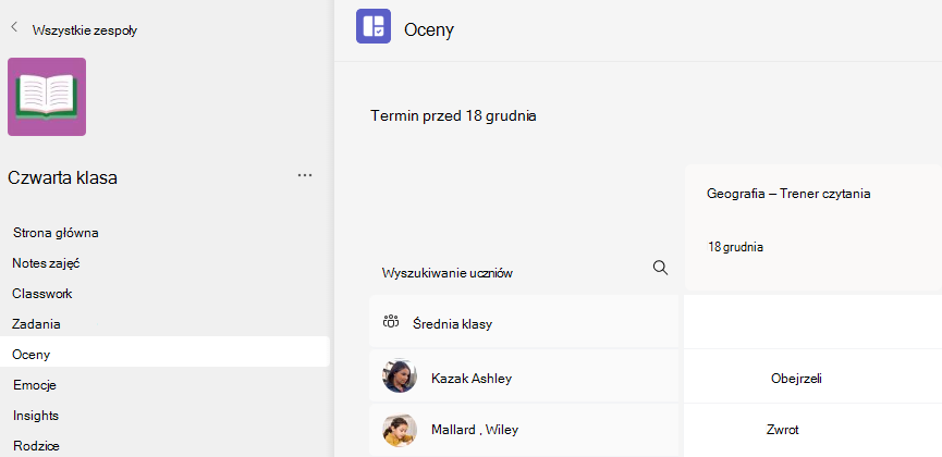 Zrzut ekranu przedstawiający oceny.
