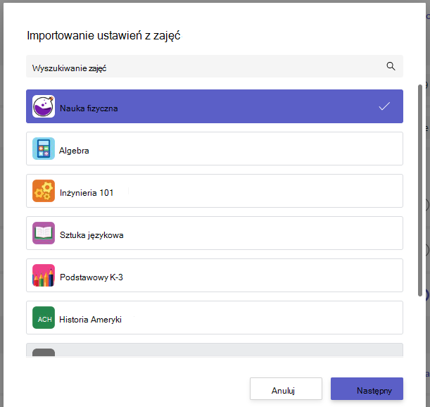 Ustawienia importu