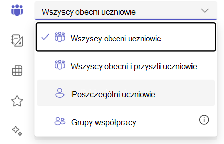 Zrzut ekranu przedstawiający wybór poszczególnych uczniów.