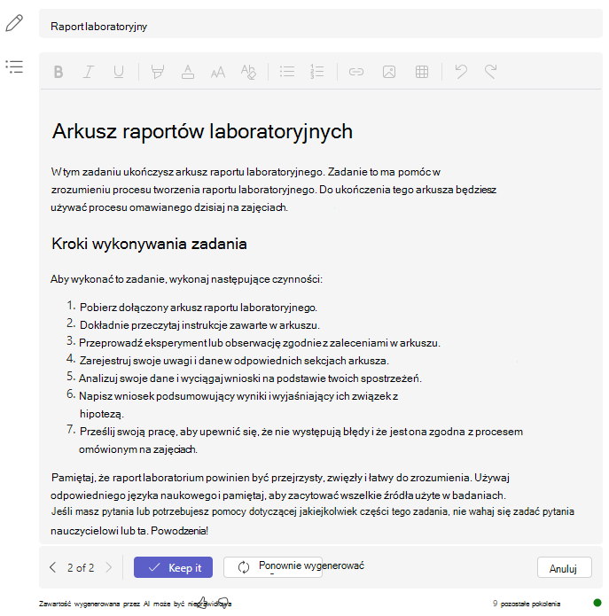 Kroki raportu laboratorium