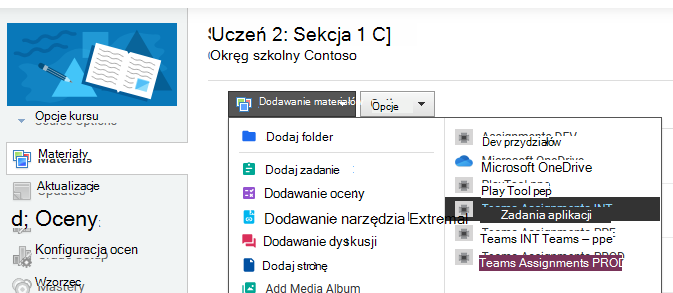 Zrzut ekranu przedstawiający materiały.