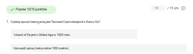 Zrzut ekranu przedstawiający pytanie, na które udzielono poprawnej odpowiedzi.