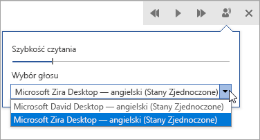 Zrzut ekranu przedstawiający wybór głosu czytania.