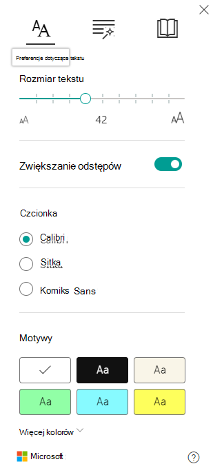 Zrzut ekranu przedstawiający ustawienia czcionki.