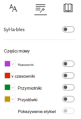 Zrzut ekranu przedstawiający części mowy.
