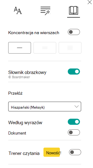 Zrzut ekranu przedstawiający preferencje czytania.