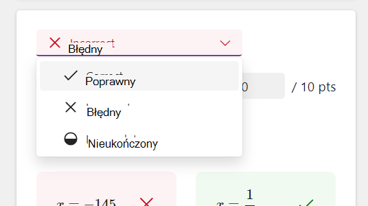 Zrzut ekranu przedstawiający opcje odpowiedzi.