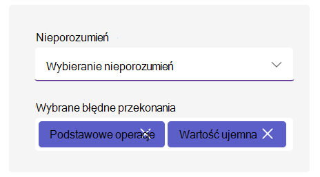 Zrzut ekranu przedstawiający opcje błędnego przekonania.