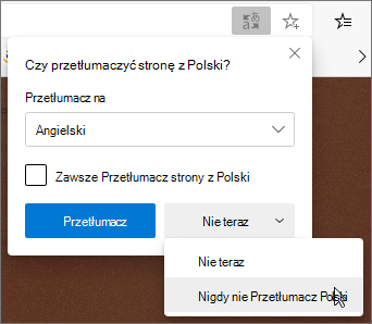 Wybierz opcję Nigdy nie tłumacz
