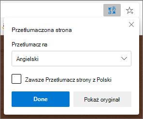 Panel usługi Microsoft Translator przedstawiający stan tłumaczenia.