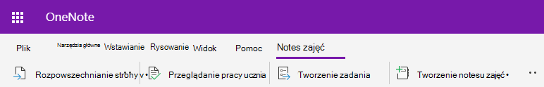 Zrzut ekranu przedstawiający kartę Notes zajęć w aplikacji OneNote dla sieci Web