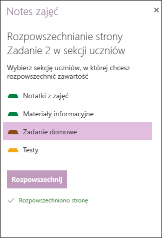 Przykład zadania rozproszonego w programie OneNote dla sieci Web