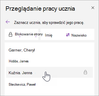 Zrzut ekranu przedstawiający sortowanie nazw.