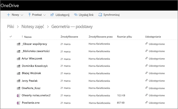 Zrzut ekranu przedstawiający otwarty notes.