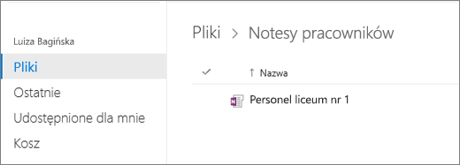Zrzut ekranu przedstawiający notesy personelu.