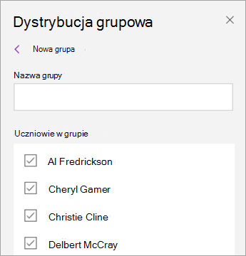 Zaznacz pola wyboru obok imion i nazwisk uczniów.