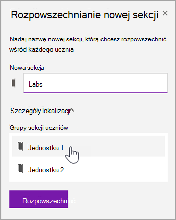 Wybierz lokalizację grupy sekcji.