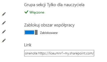 Przełącznik Zablokuj obszar współpracy w pozycji zablokowanej.