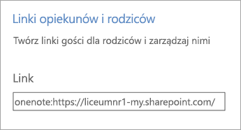 Hiperlink Linki opiekunów i rodziców w obszarze zarządzania notesami.