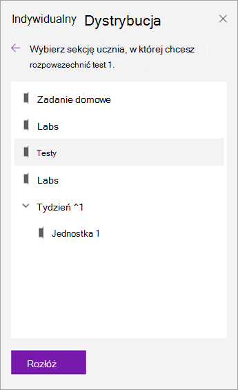 Zaznacz sekcję notesu.
